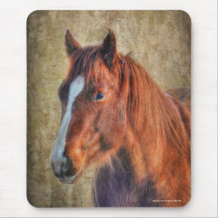 Sorrel Horse Portret op Rustic Grunge-effect Muismat