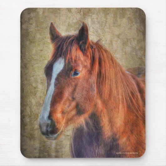 Sorrel Horse Portret op Rustic Grunge-effect Muismat (Voorkant)