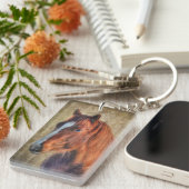 Sorrel Horse Portret op Rustic Grunge-effect Sleutelhanger (Voorkant Rechts)