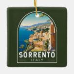 Sorrento Italië Reizen Kunst Vintage Keramisch Ornament<br><div class="desc">Sorrento retro vector reisontwerp. Bovenop de kliffen die de stad scheiden van de drukke jachthavens,  het staat bekend om vegen water uitzichten en Piazza Tasso,  een café-bekleed plein.</div>