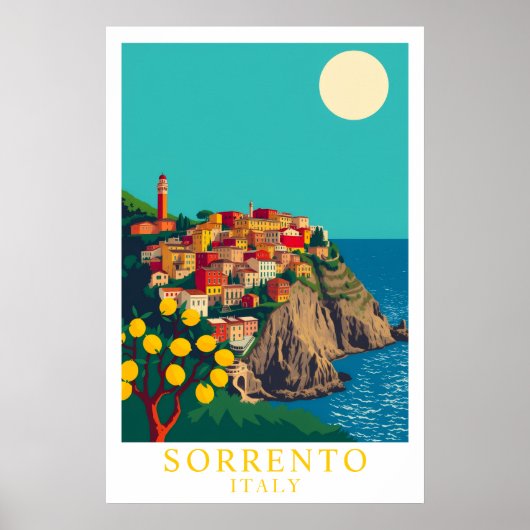 Sorrento Italy Vintage Travel Lemons Art Poster (Voorkant)