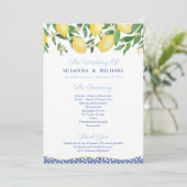 Sorrento Lemons Blauw Italiaans Tegels Bruiloft Programmakaart (Staand voorkant)