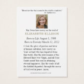 Sorrowful Virgin Mary Kathokatholieke Funeral Pray Visitekaartje (Achterkant)