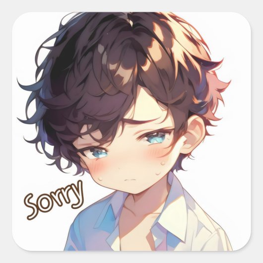 Sorry Anime Boy Sad Vierkante Sticker (Voorkant)