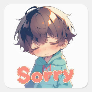 Sorry anime boy verdrietig gezicht vierkante sticker