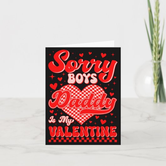 Sorry Boys Daddy Is My Valentine Checked Heart Gir Kaart (Voorkant)