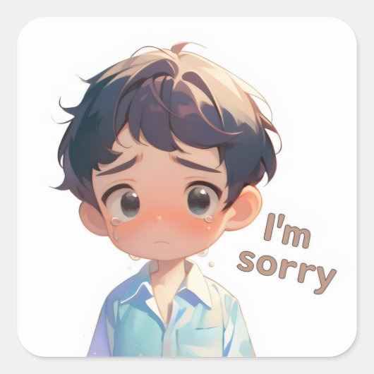 Sorry, Cry Anime Boy Vierkante Sticker (Voorkant)