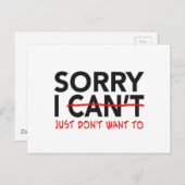 Sorry dat ik het niet kan. briefkaart (Voorkant / Achterkant)
