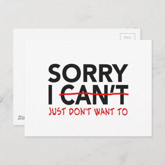 Sorry dat ik het niet kan. briefkaart (Voorkant / Achterkant)