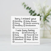 ! Sorry dat ik je [insert event] gemist heb Feestdagenkaart (Staand voorkant)