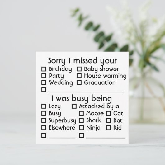 ! Sorry dat ik je [insert event] gemist heb Feestdagenkaart (Staand voorkant)