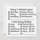 ! Sorry dat ik je [insert event] gemist heb Feestdagenkaart (Voorkant)