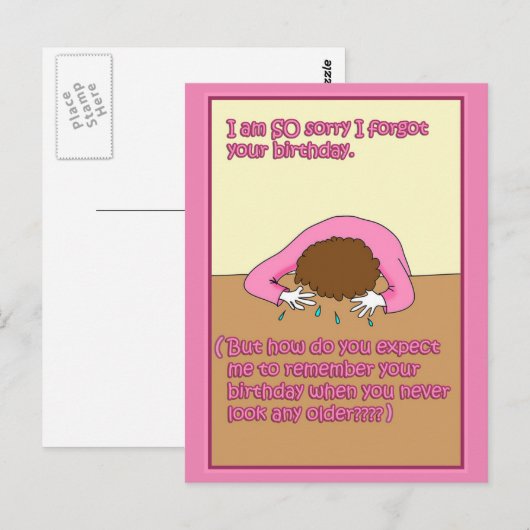 Sorry dat ik je verjaardagskaart ben vergeten briefkaart (Voorkant / Achterkant)