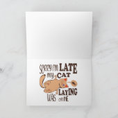 Sorry dat ik laat ben dat mijn kat op me lag bedankkaart (Binnen)