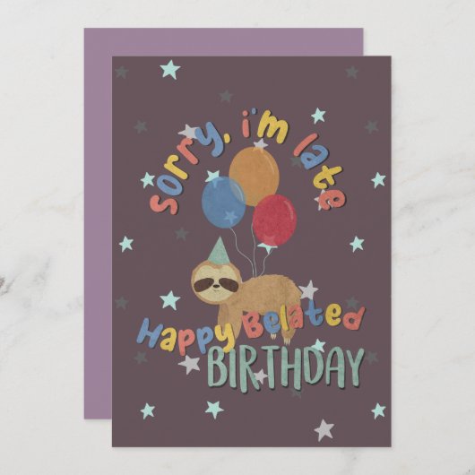 Sorry dat ik laat ben. Happy Belated Birthday Kaart (Voorkant / Achterkant)