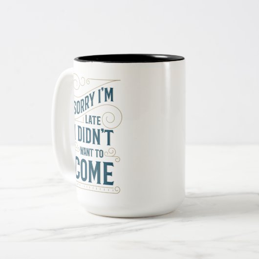 Sorry dat ik laat ben tweekleurige koffiemok (Voorkant links)