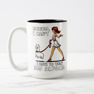 Sorry dat ik mijn Alpaca Llama moet lopen Tweekleurige Koffiemok