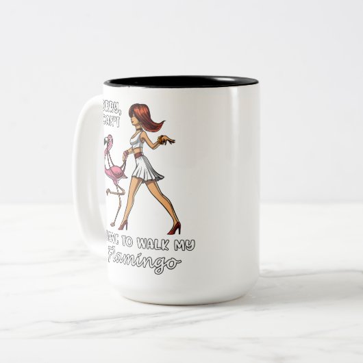 Sorry dat ik mijn Flamingo Bird moet lopen Tweekleurige Koffiemok (Voorkant links)