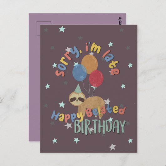 Sorry dat ik te laat ben. Gefeliciteerd verjaardag Briefkaart (Voorkant / Achterkant)