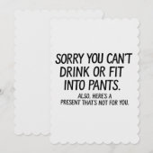 Sorry dat je niet kunt drinken of in broeken past kaart (Voorkant / Achterkant)