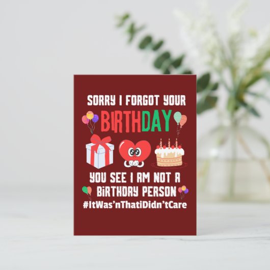 Sorry dat je verjaardag niet bent verjaard briefkaart (Staand voorkant)