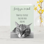 Sorry dat je ziek bent, beterschap van kattenhumor kaart (Gele Bloem)