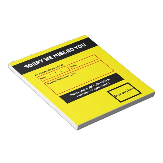'Sorry dat we je gemist hebben' notitieblok ontwer (Schuin)