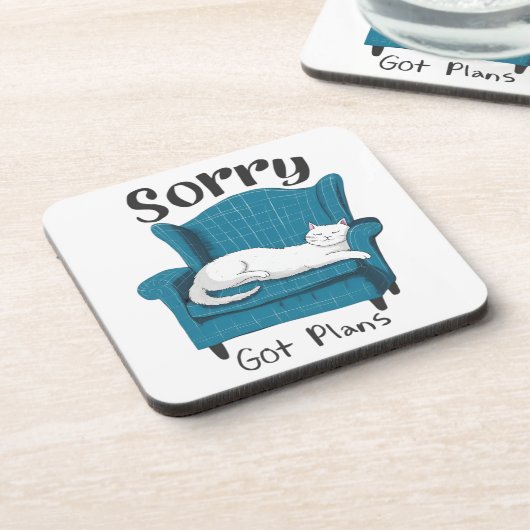 Sorry Got Plans Funny Cat Lover Gift  Bier Onderzetter (Linkerzijde)