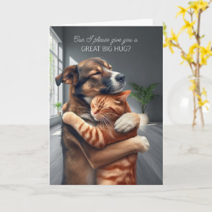 Sorry Grote Knuffel Kat en Hond Verontschuldiging Kaart