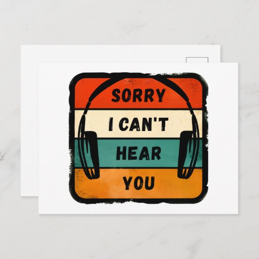 Sorry I can’t hear you - Retro Headphones Briefkaart (Voorkant / Achterkant)