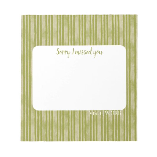 Sorry I missed you. Visit Jw.org green stripes Notitieblok (Voorkant)