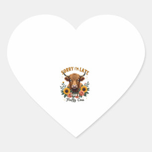 Sorry Ik ben laat Ik zag een pluizige koe vintage Hart Sticker