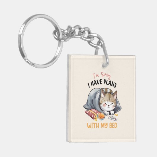 Sorry, ik heb plannen met mijn bed - Cosy Cat Sleutelhanger (Voorkant Links)