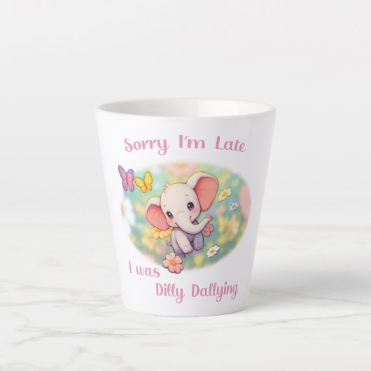 Sorry I'm Late Olifant Ontwerp Latte Mok (Voorkant)