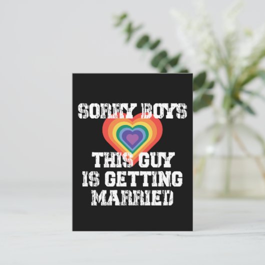 Sorry jongens, deze man gaat homo trouwen uitnodiging briefkaart (Staand voorkant)