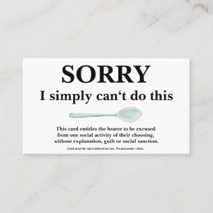 Sorry Kaart met lepel voor lepels Visitekaartje