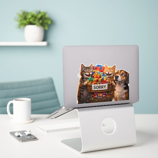 Sorry, kat en hond sticker cute vinyl decal ap (Laptop op bureau)