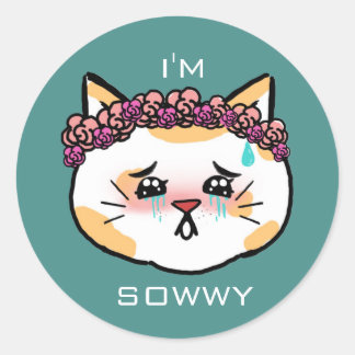 Sorry Kawaii Cat Ronde Sticker