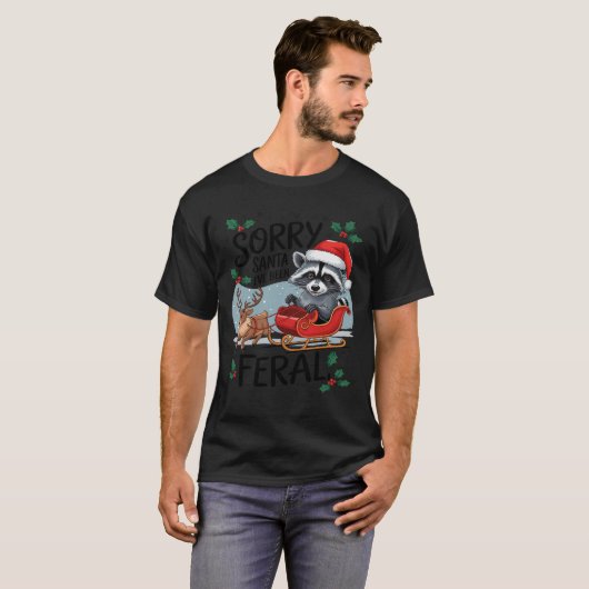 Sorry Kerstman, ik ben Feral Raccoon Xmas Lights R T-shirt (Voorkant volledig)