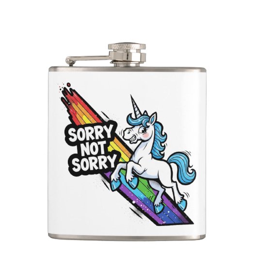 Sorry not Sorry Eenhoringfles Heupfles (Voorkant)