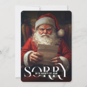 Sorry Op de Stoute Lijst Weer Sarcastic Kerstman Feestdagenkaart (Voorkant)