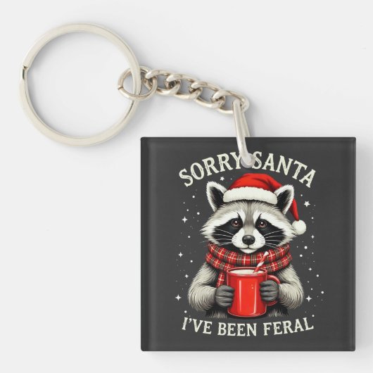 Sorry Santa I've Been Feral Fun Raccoon Christmas Sleutelhanger (voorkant)
