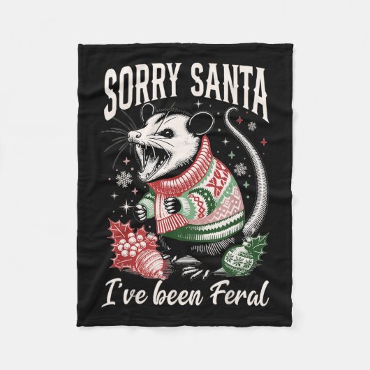 Sorry Santa Ive Been Feral Funny Feral Opossum Chr Fleece Deken (Voorkant)