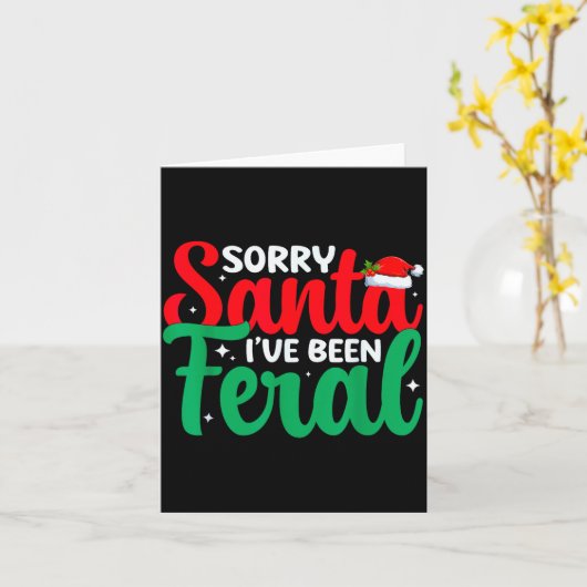Sorry Santa I've Been Feral Funny Retro Christmas  Kaart (Gele Bloem)