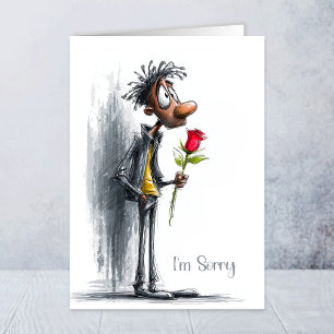 Sorry Treurige Man Houdt Rode Roos Vast Kaart