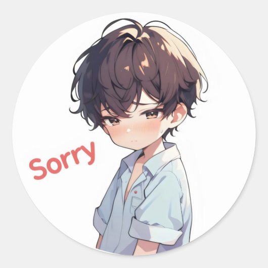 Sorry trieste Schattigee Anime Boy Ronde Sticker (Voorkant)