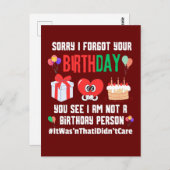 Sorry, vergeten dat het je verjaardag is geen jari briefkaart (Voorkant / Achterkant)