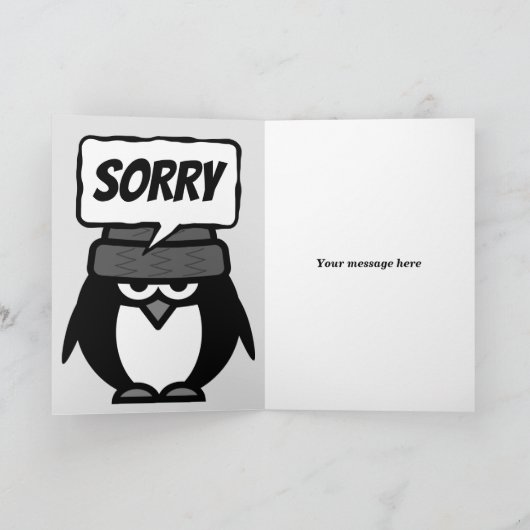 Sorry verontschuldigingskaart met grappige pinguïn kaart (Binnen)