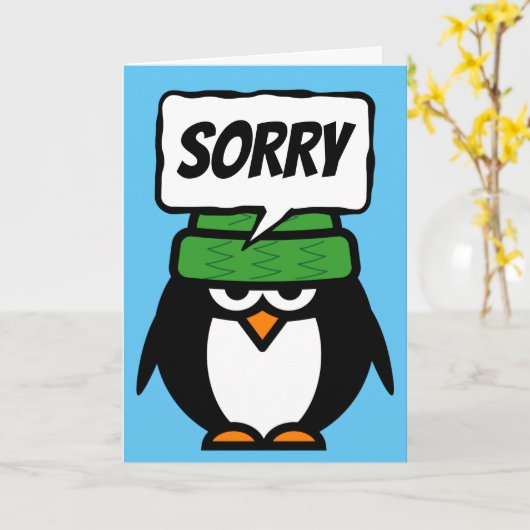 Sorry verontschuldigingskaart met grappige pinguïn kaart (Gele Bloem)