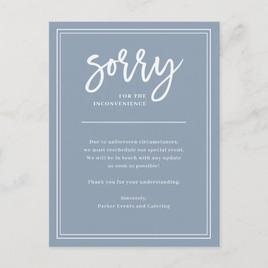 Sorry voor het ongemak | Annulering of uitstel Aankondigingskaart (Voorkant)